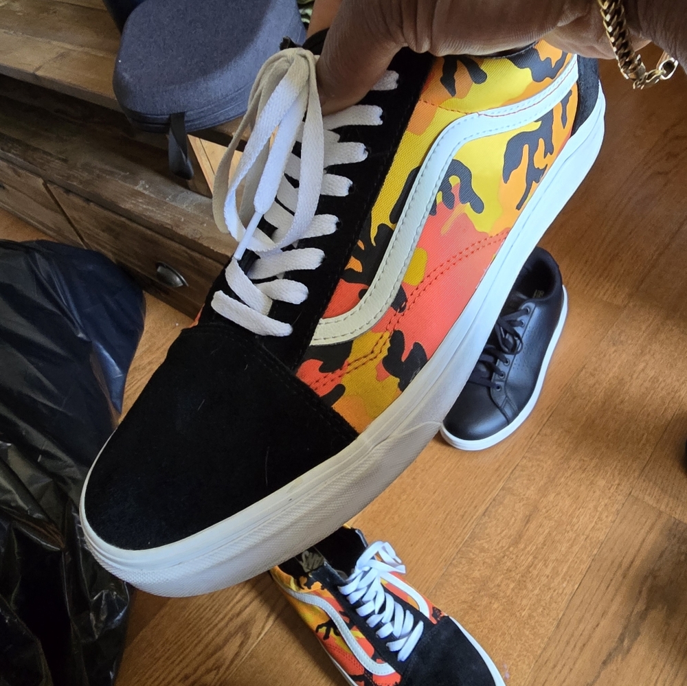 Mens Vans Old Skool Pop Camo Black Spicy Orange White VN0A38G1RK3